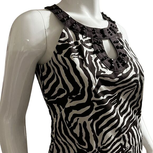 LOFT Mini dress Beaded Keyhole Neckline Sleeveless Brown & White size 4P - Picture 2 of 8